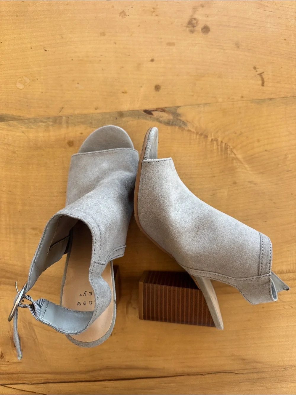 a new day Gray Open-Toe Suede Ankle Strap Sandals with Round Silver Buckle